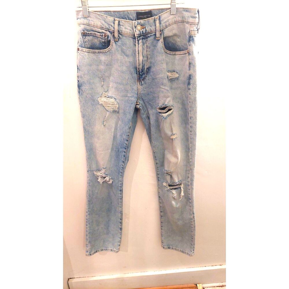 Lucky Brand Mens 31x32 Distressed Jeans Light Wash Ripped Denim Straight Leg